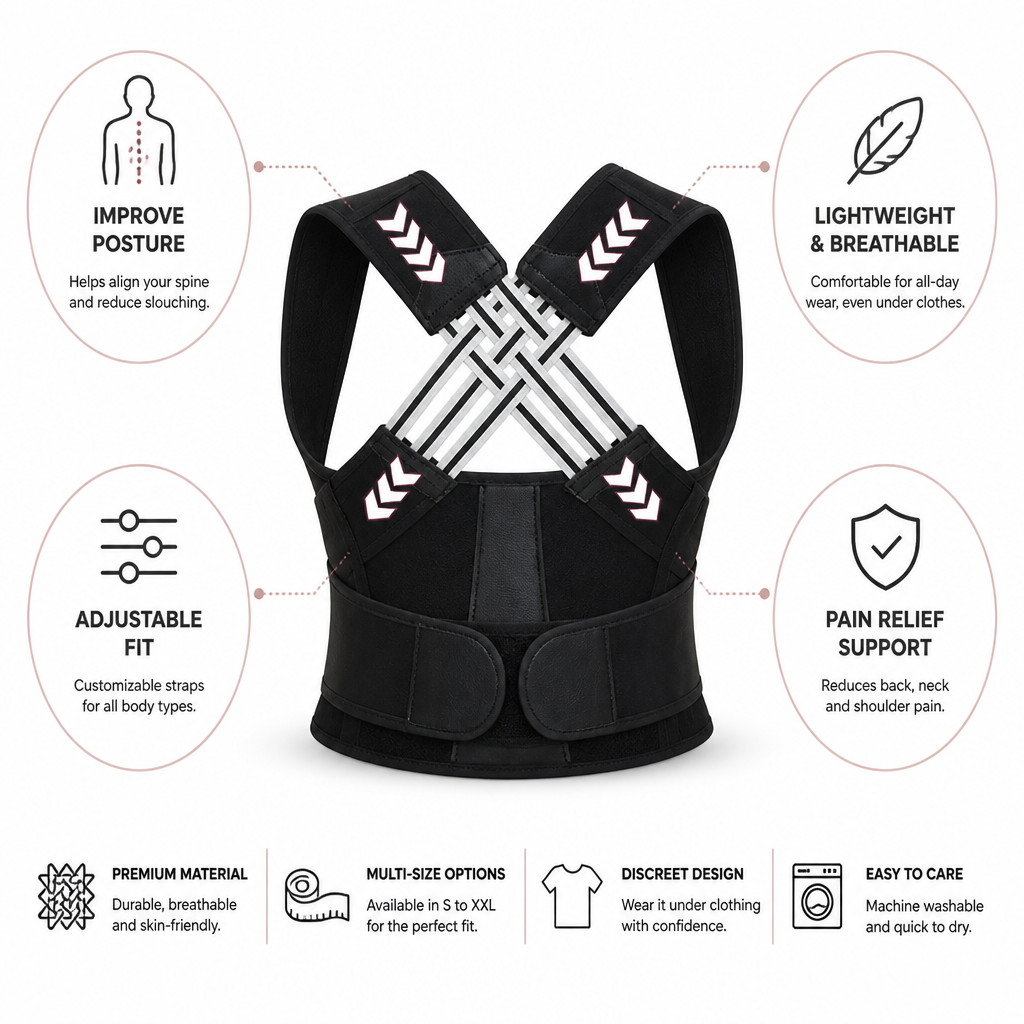 Adjustable Breathable Posture Correction Belt (Discreet Under‑Clothing)