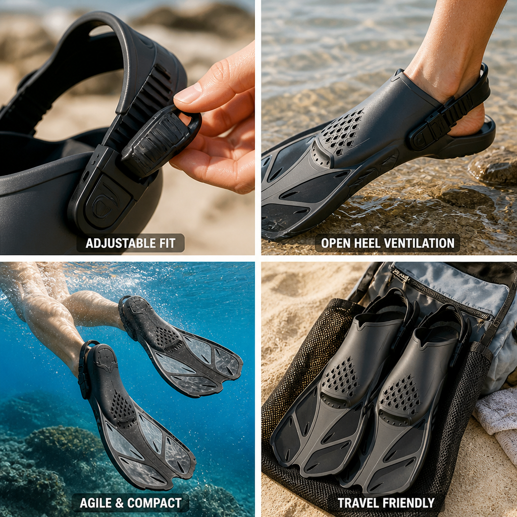 Adjustable Buckles Open Heel Short Snorkel Fins