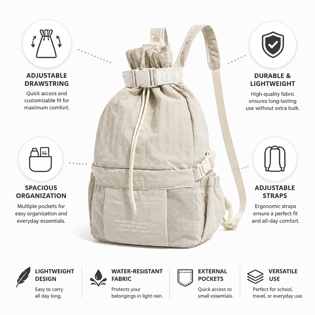 Adjustable Drawstring Lightweight School Backpack