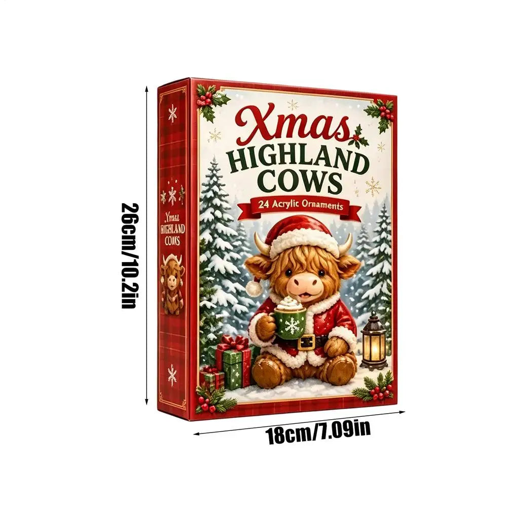 Advent Calendar 24 Cow Ornaments Freestanding & Wall-Mountable