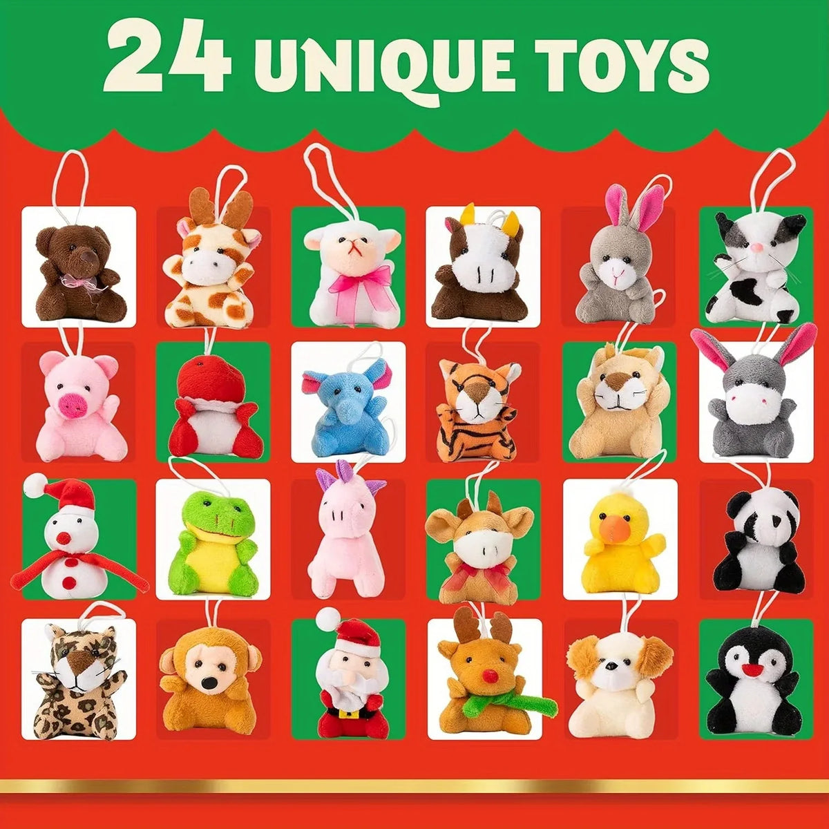 Advent Calendar 24 Mini Plush Animals Reusable