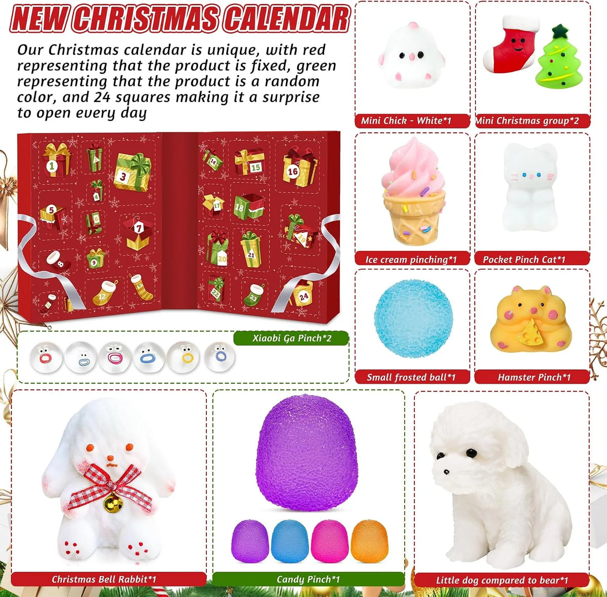 Advent Calendar 24 Squishy Toys Washable TPR