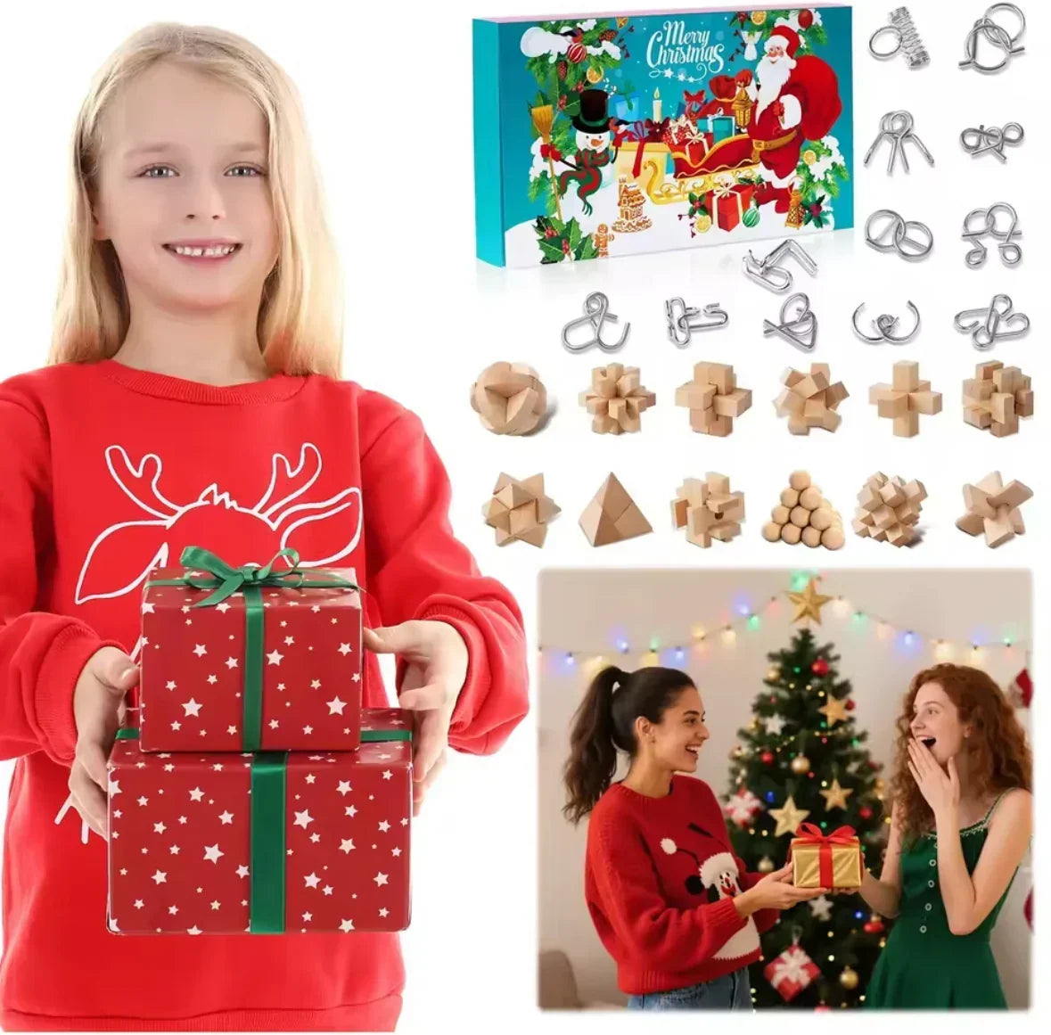 Advent Calendar Brain Teaser 24 Puzzles Metal & Wood