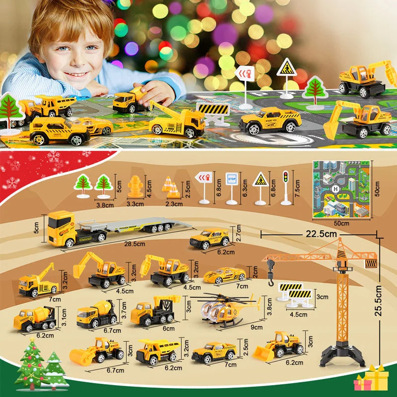 Advent Calendar Construction Vehicle Play Set With Crane & Traffic Signs