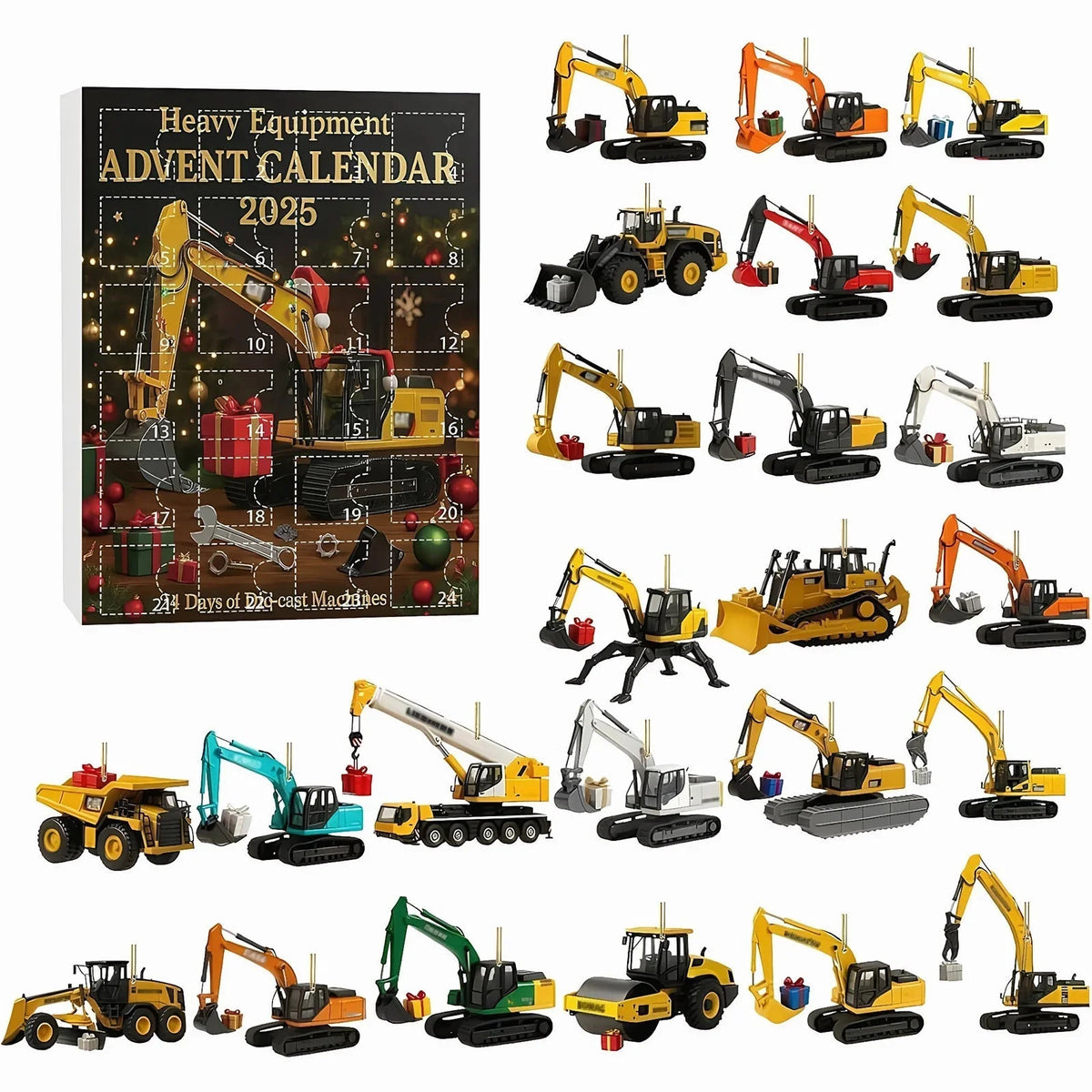 Advent Calendar Construction Vehicles 24 Shatter-Resistant Ornaments