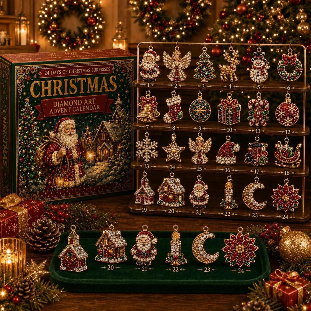 Advent Calendar Diamond Art Ornament Kit 24 Compartments