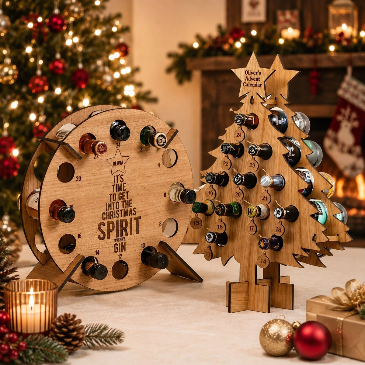 Advent Calendar Holder Wooden 24-Slot Bottle Display