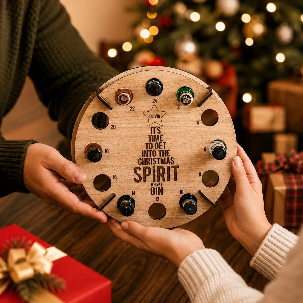 Advent Calendar Holder Wooden 24-Slot Bottle Display