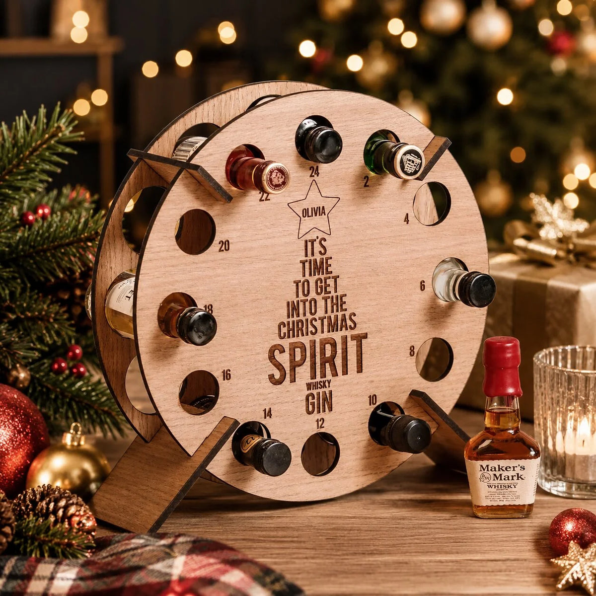 Advent Calendar Holder Wooden 24-Slot Bottle Display