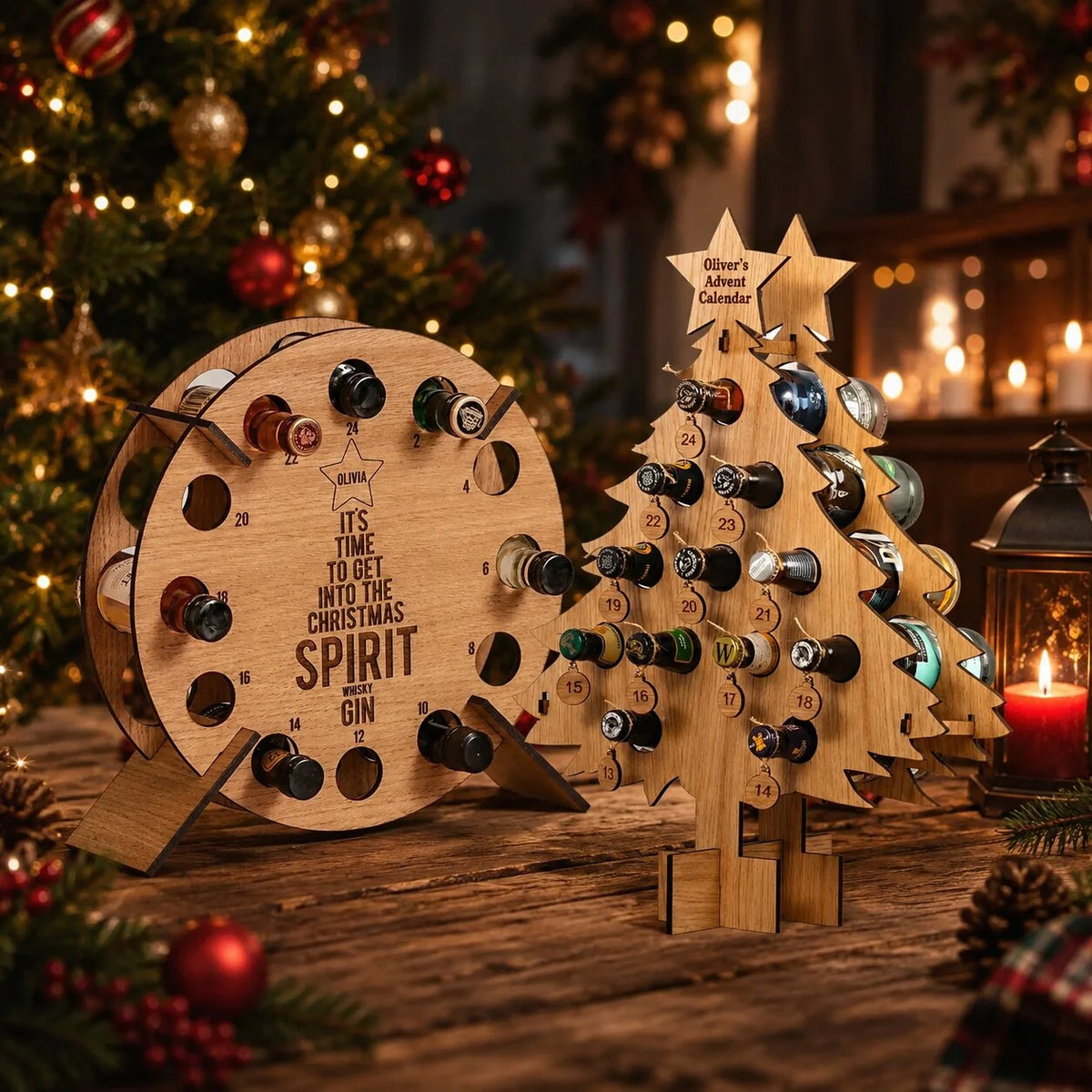 Advent Calendar Holder Wooden 24-Slot Bottle Display