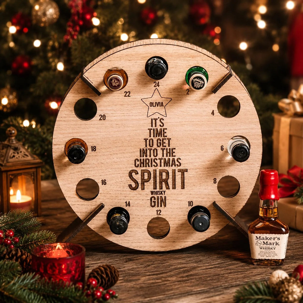 Advent Calendar Holder Wooden 24-Slot Bottle Display