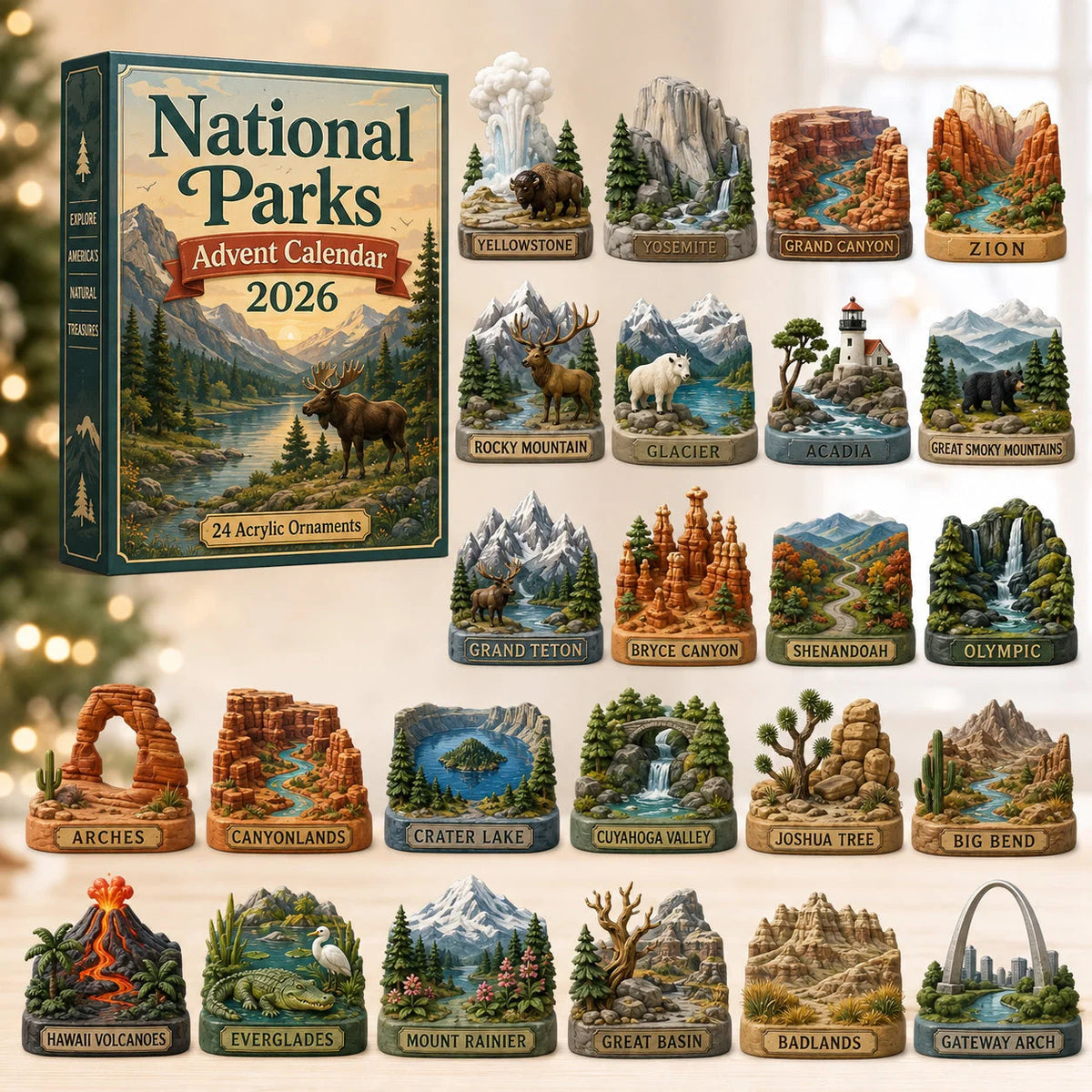 Advent Calendar National Parks 24 Acrylic Ornaments