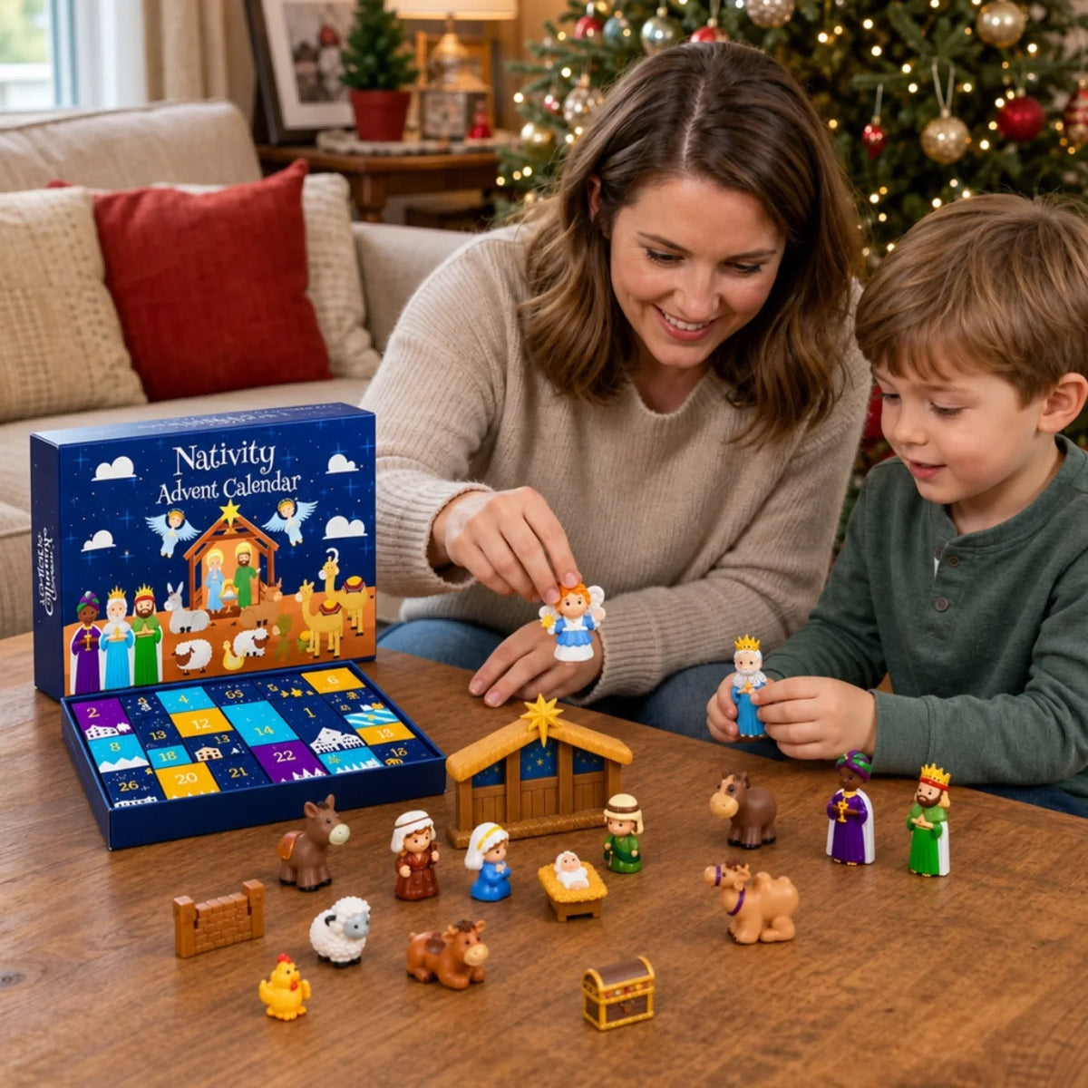 Advent Calendar Nativity Scene 24-Day Christmas Countdown