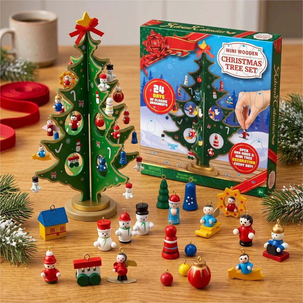 Advent Calendar Tree 24 Solid Wood Ornaments Composite Base