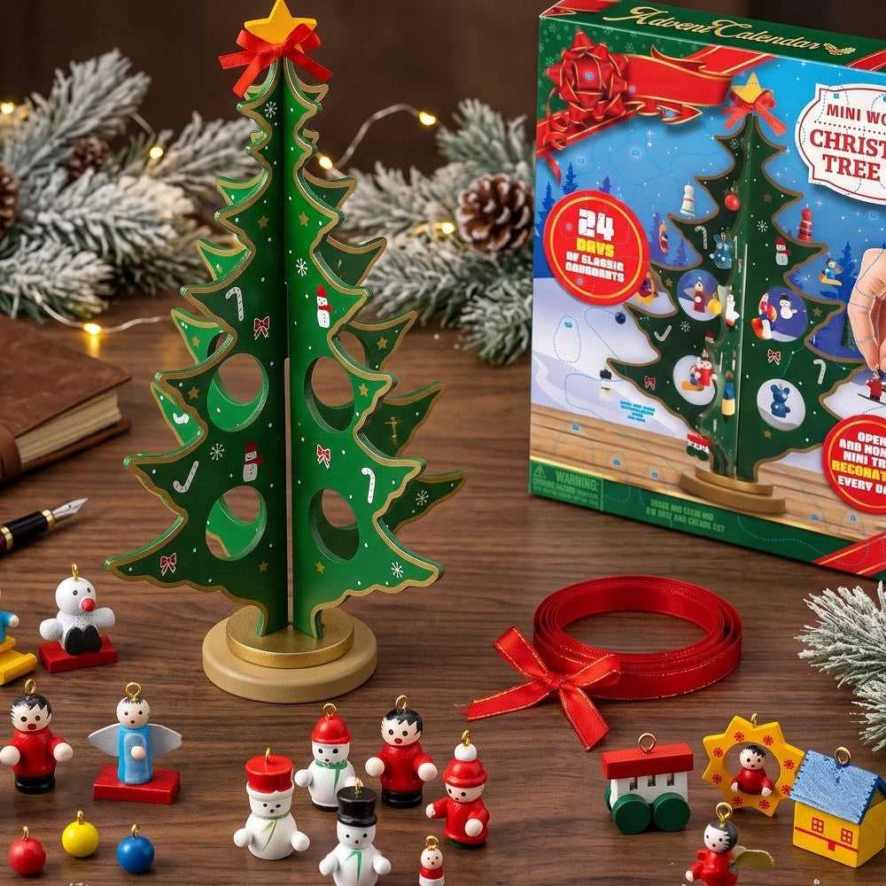 Advent Calendar Tree 24 Solid Wood Ornaments Composite Base