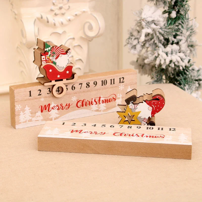 Advent Calendar Wooden Santa Sleigh Tabletop Decor