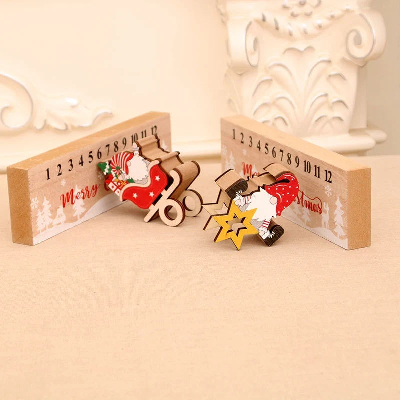 Advent Calendar Wooden Santa Sleigh Tabletop Decor
