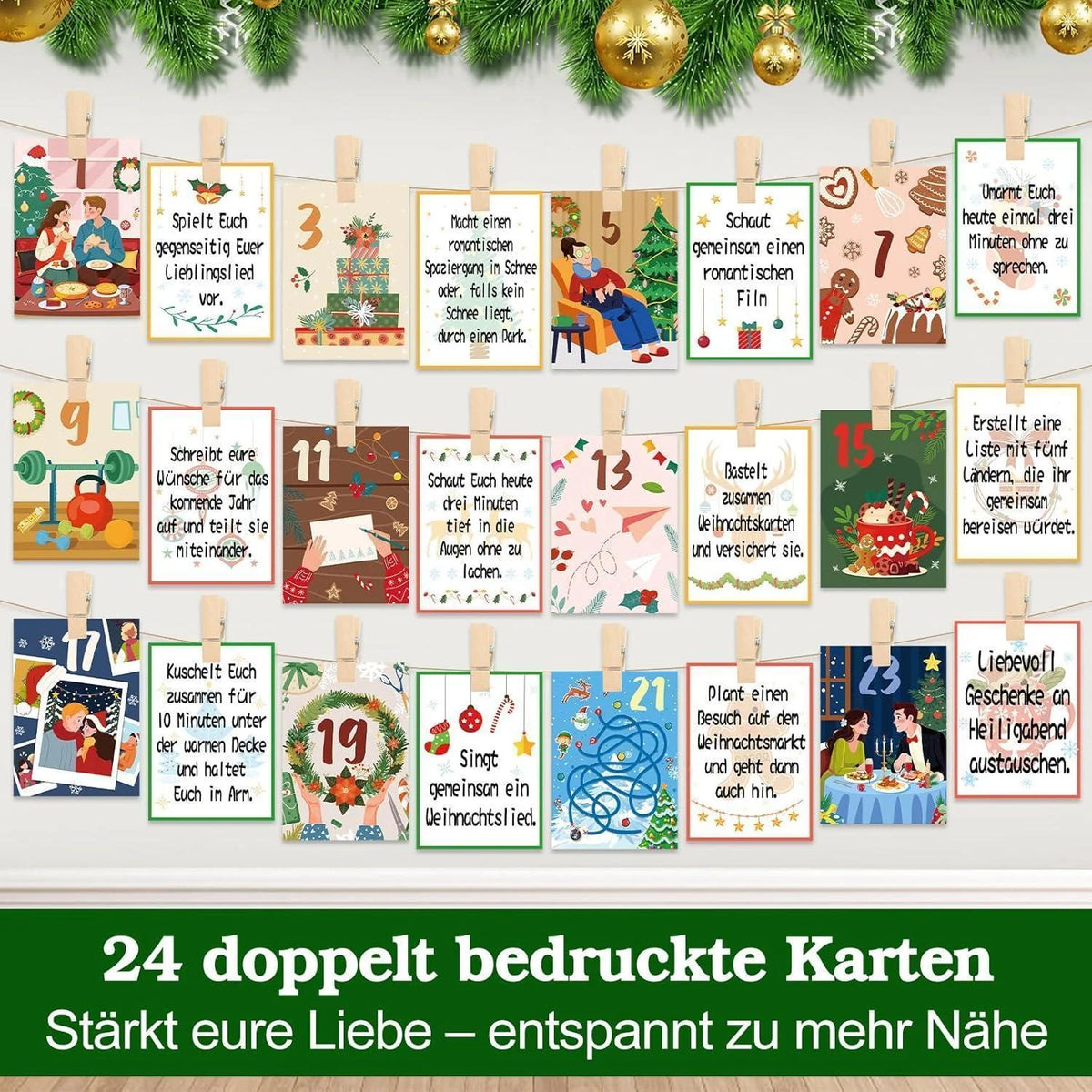 Advent Calendar for Couples 24 Activity Cards Wooden Stand