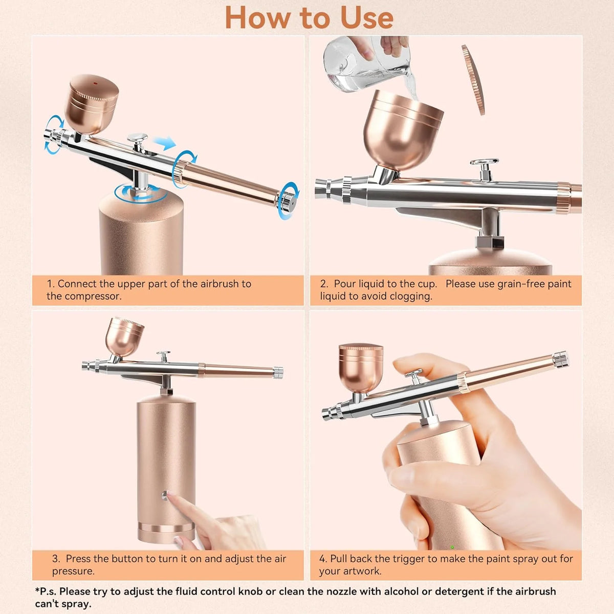 Airbrush Cordless Rechargeable 0.3mm Nozzle