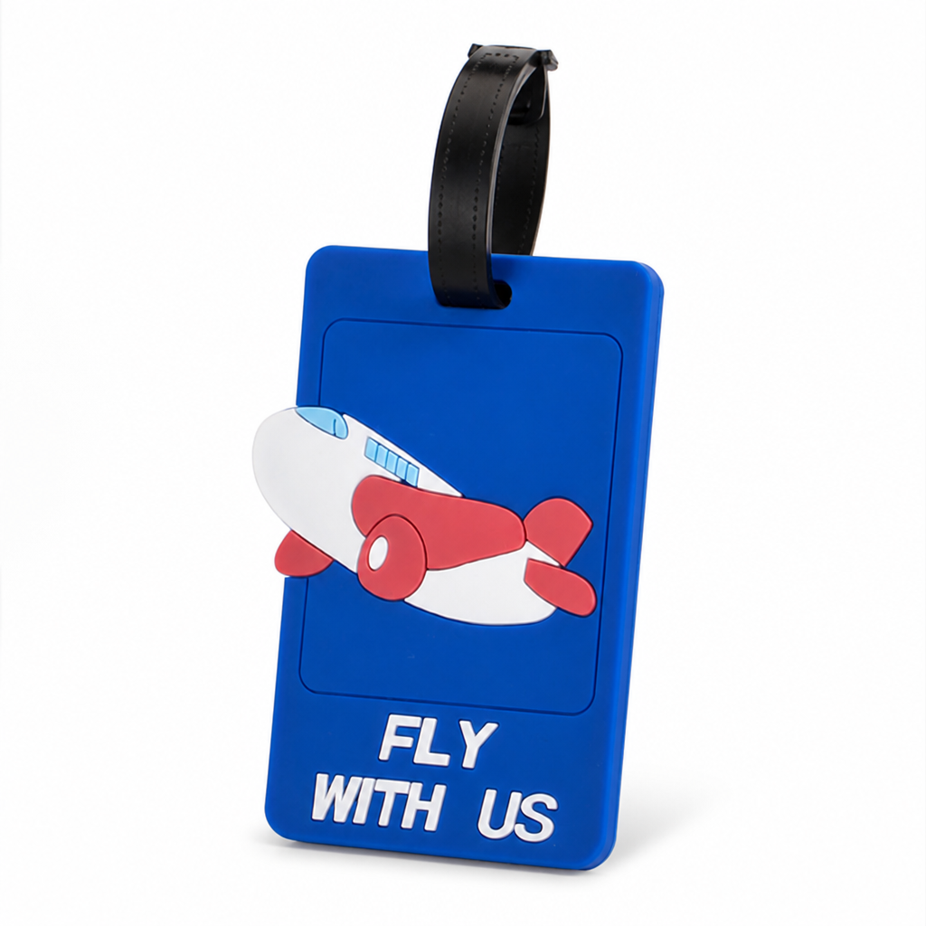 Airplane Design Silicone Luggage Tag (Secure ID Holder & Adjustable Strap)
