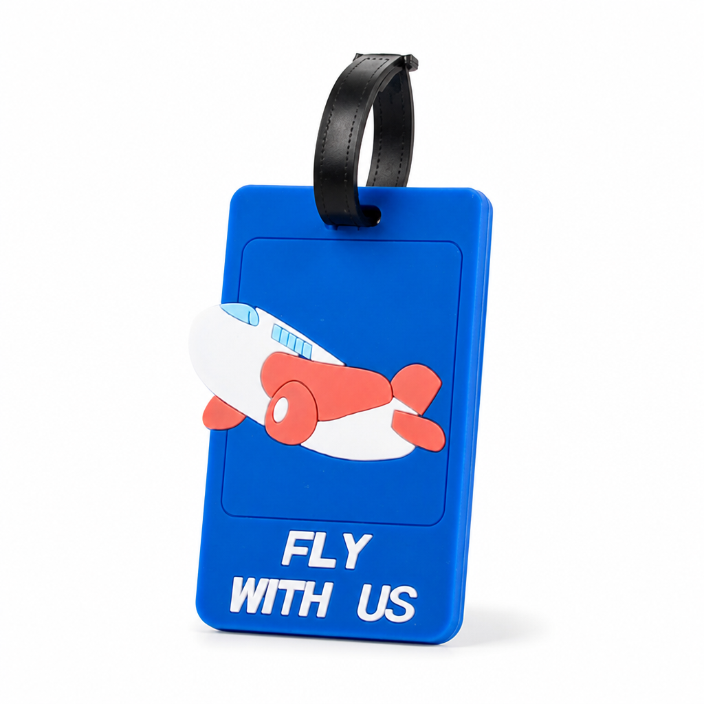 Airplane Design Silicone Luggage Tag (Secure ID Holder & Adjustable Strap)