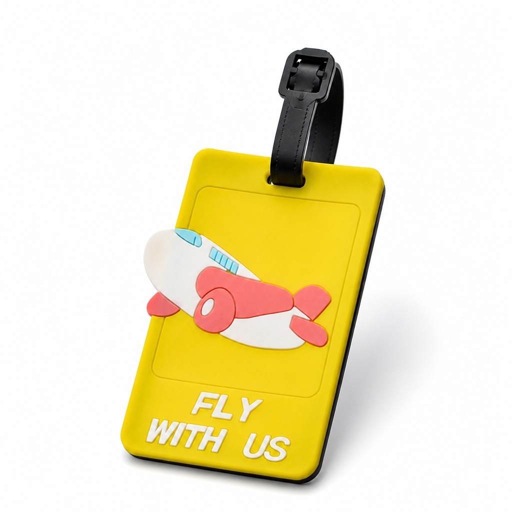 Airplane Design Silicone Luggage Tag (Secure ID Holder & Adjustable Strap)