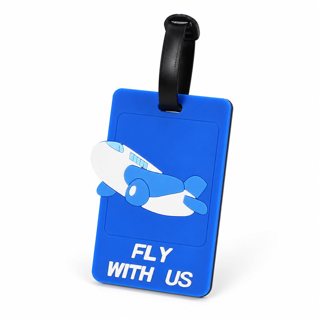 Airplane Design Silicone Luggage Tag (Secure ID Holder & Adjustable Strap)
