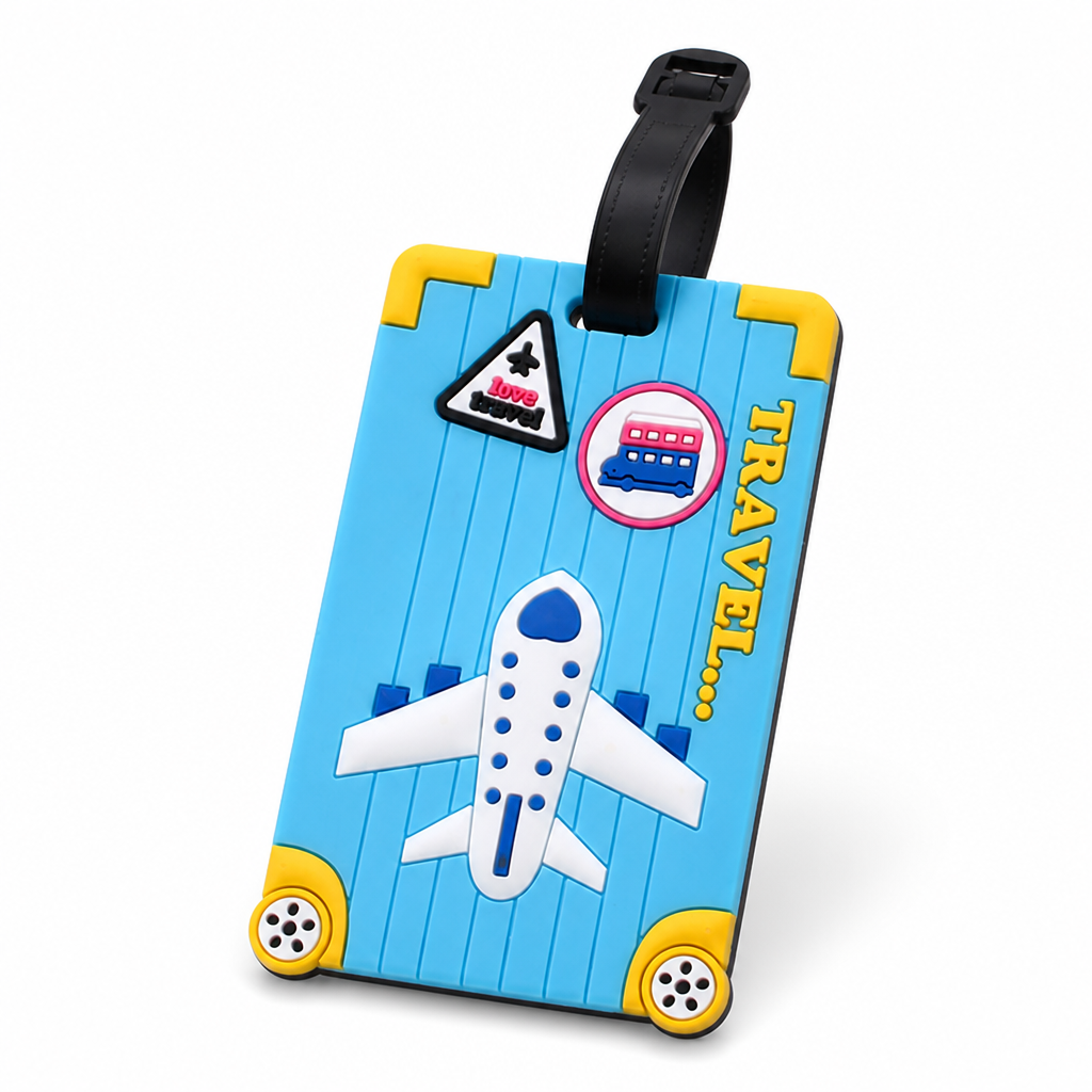Airplane-Print Silicone Luggage Tag (ID Window)