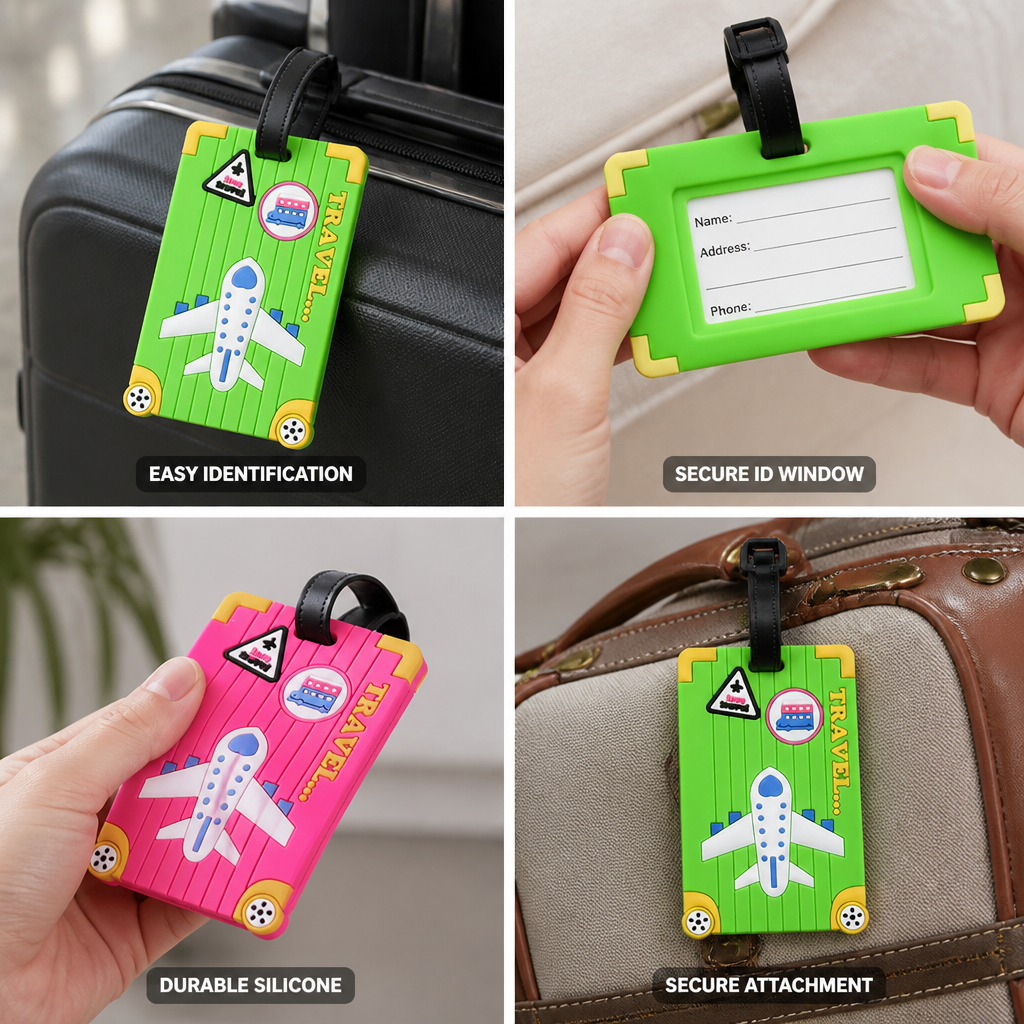 Airplane-Print Silicone Luggage Tag (ID Window)