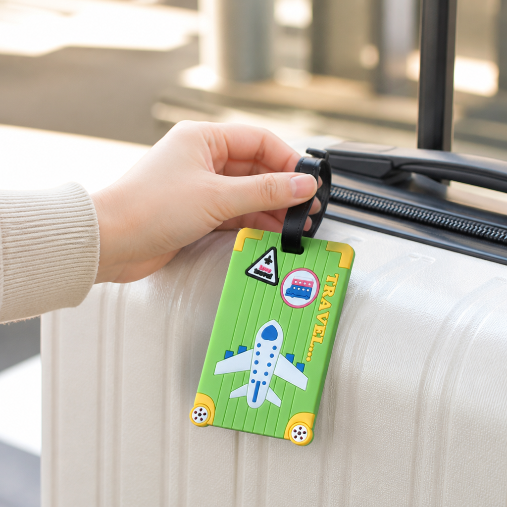 Airplane-Print Silicone Luggage Tag (ID Window)