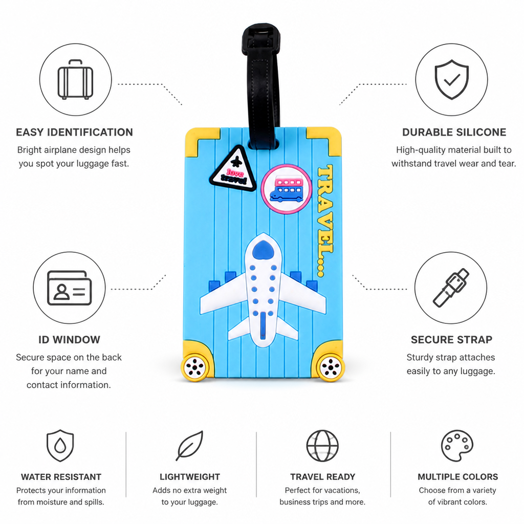 Airplane-Print Silicone Luggage Tag (ID Window)