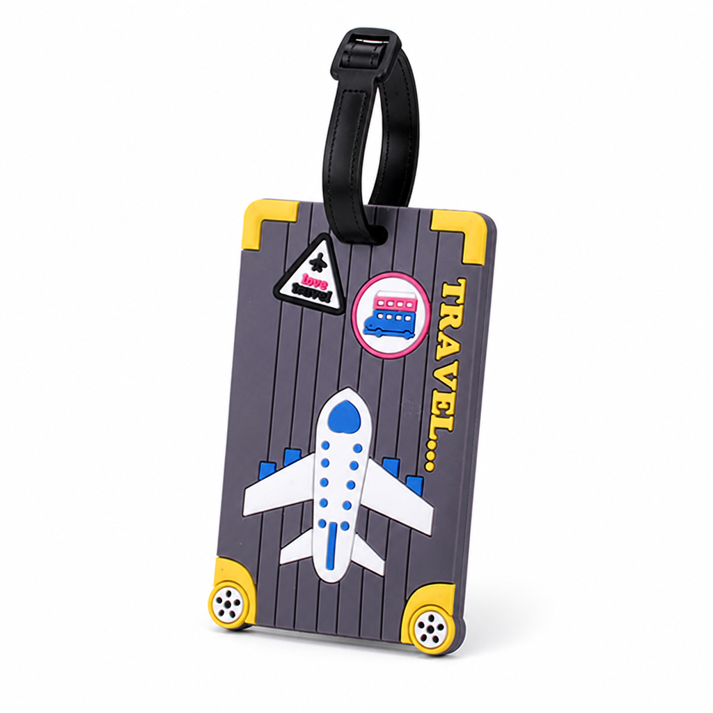 Airplane-Print Silicone Luggage Tag (ID Window)