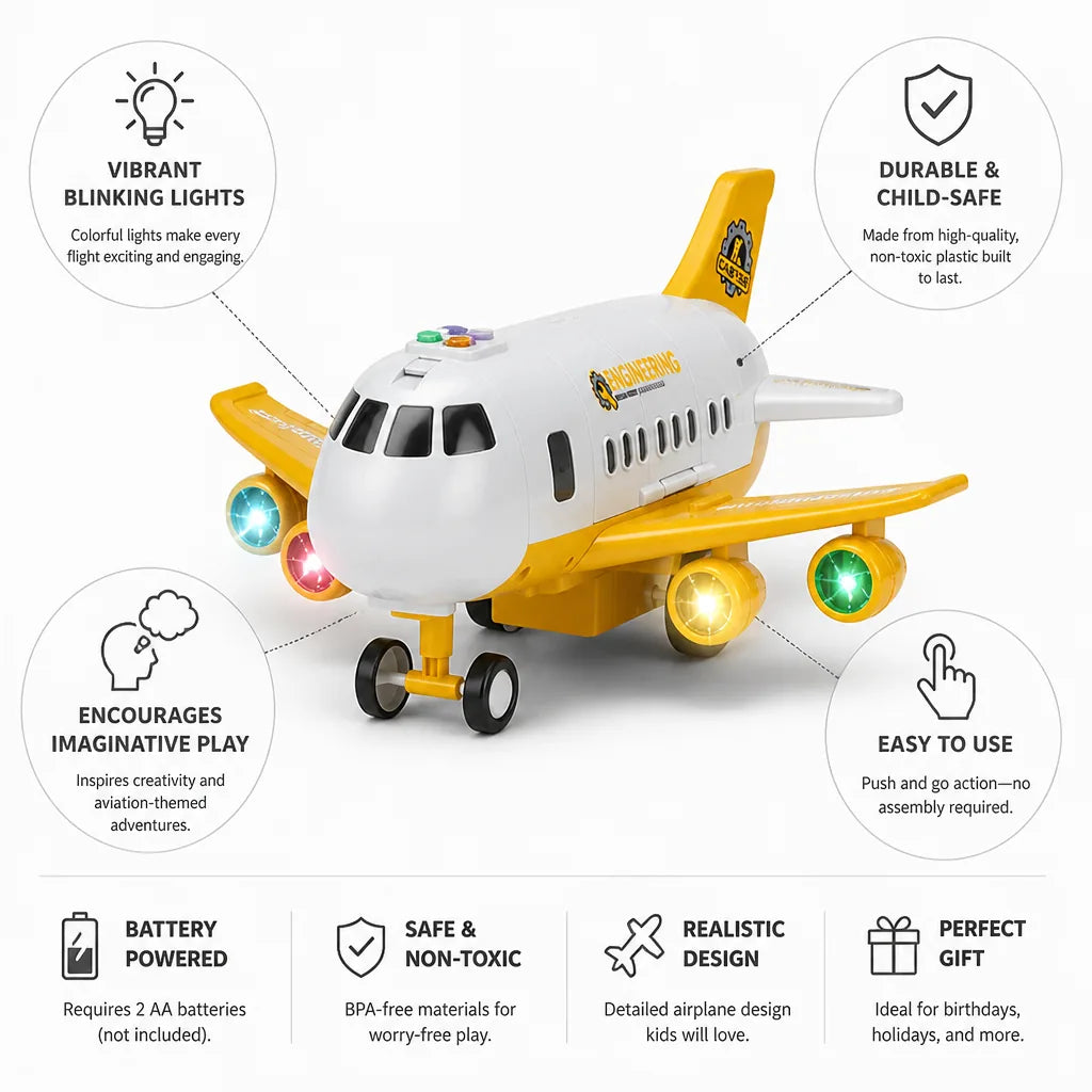 Airplane Toy Blinking Lights Durable Plastic
