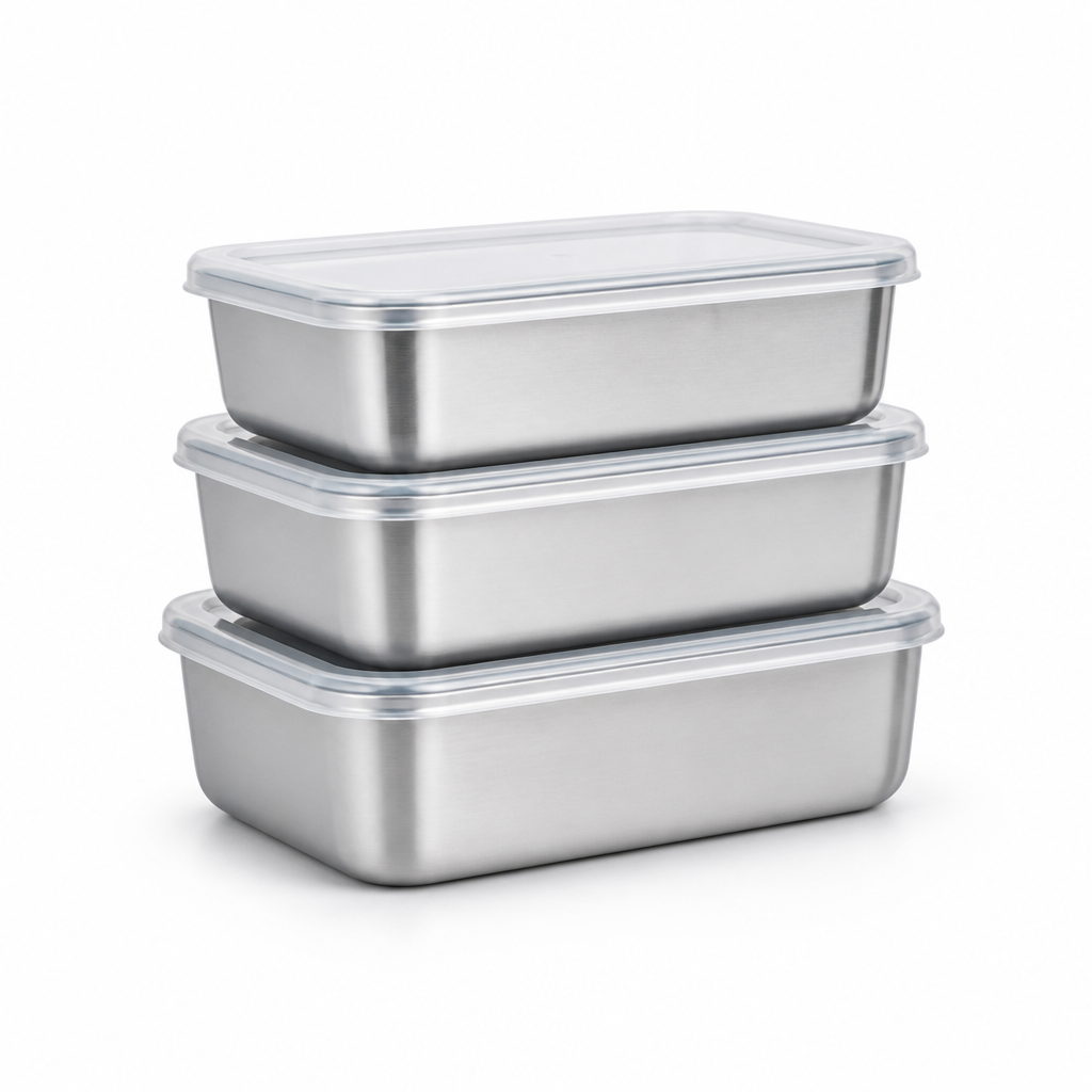Airtight Stainless Steel Food Storage Containers (3-Piece Set)