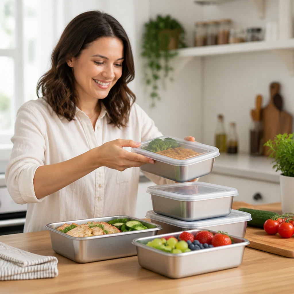 Airtight Stainless Steel Food Storage Containers (3-Piece Set)