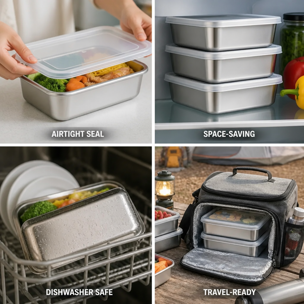 Airtight Stainless Steel Food Storage Containers (3-Piece Set)
