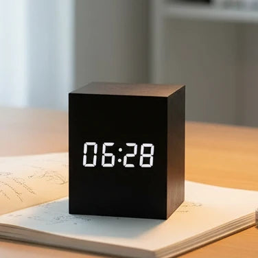 Alarm Clock Cube Design Adjustable Brightness Time Date & Temperature