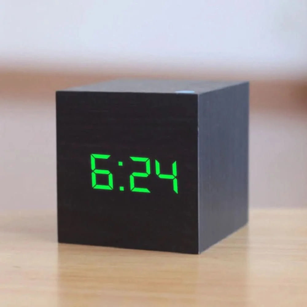 Alarm Clock Cube Design Adjustable Brightness Time Date & Temperature