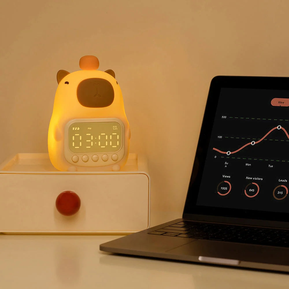 Alarm Clock & Night Light Capybara Silicone Warm Amber LED