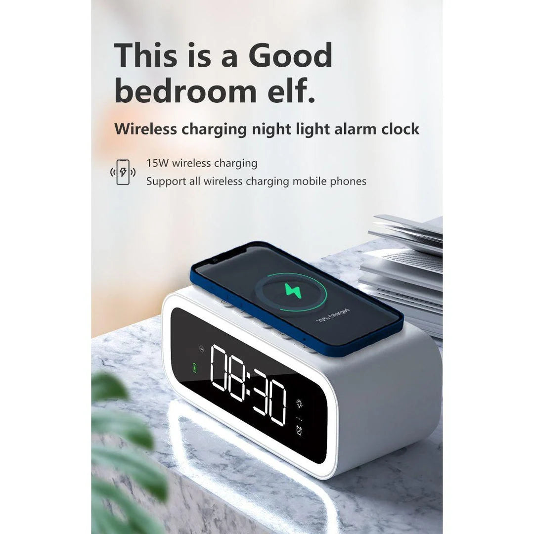 Alarm Clock Qi Wireless Charging Dimmable LED Display