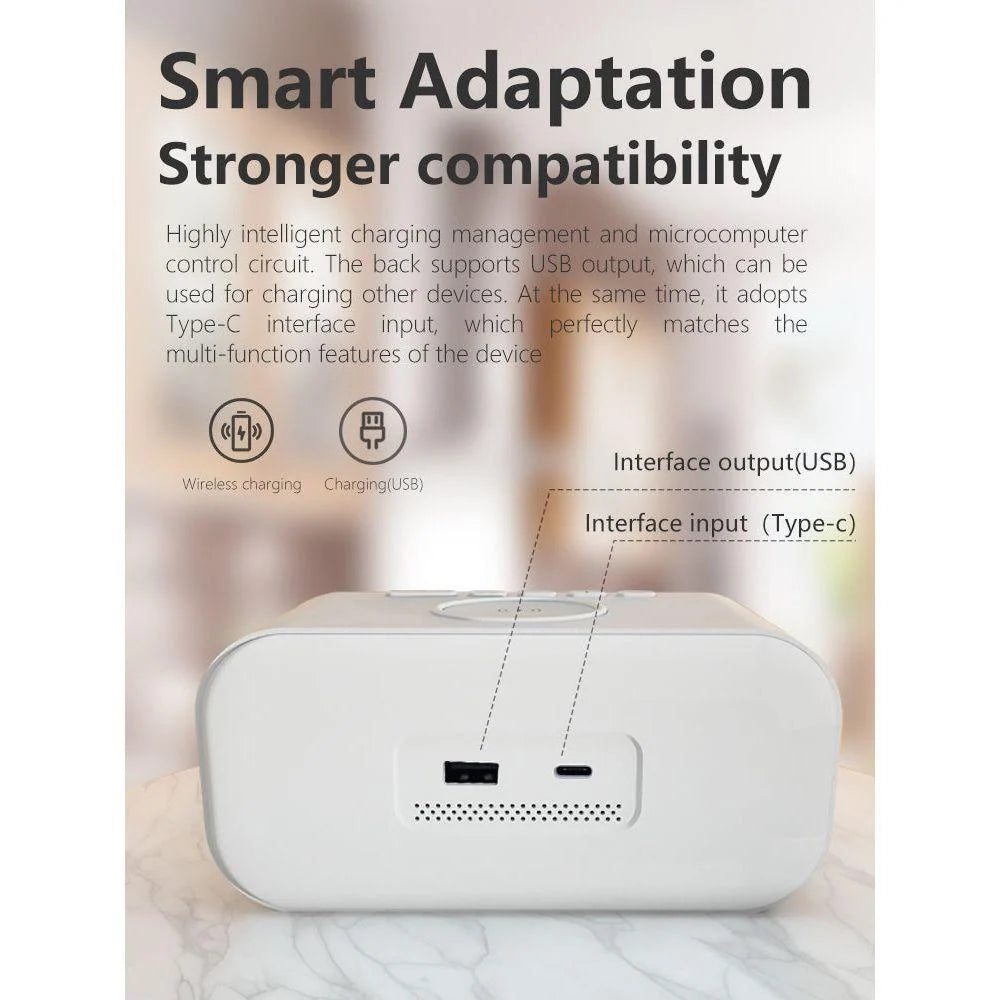 Alarm Clock Qi Wireless Charging Dimmable LED Display