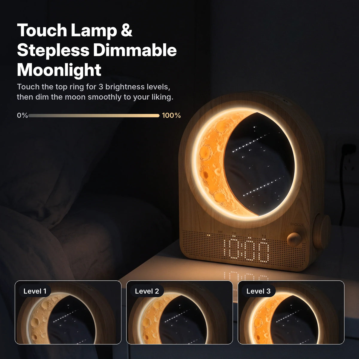 Alarm Clock Sunrise Light 3D Moon Lamp 10 Nature Sounds