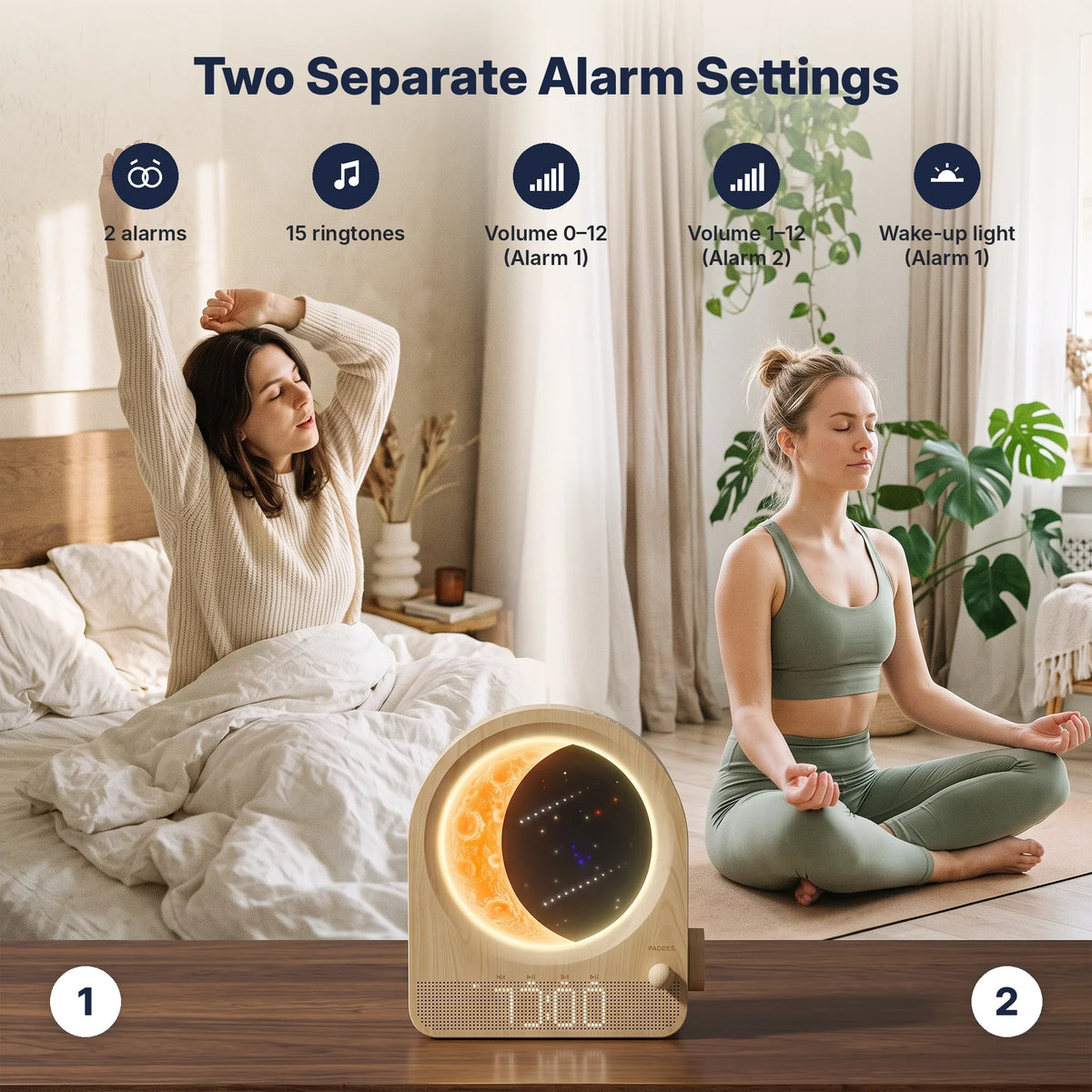 Alarm Clock Sunrise Light 3D Moon Lamp 10 Nature Sounds