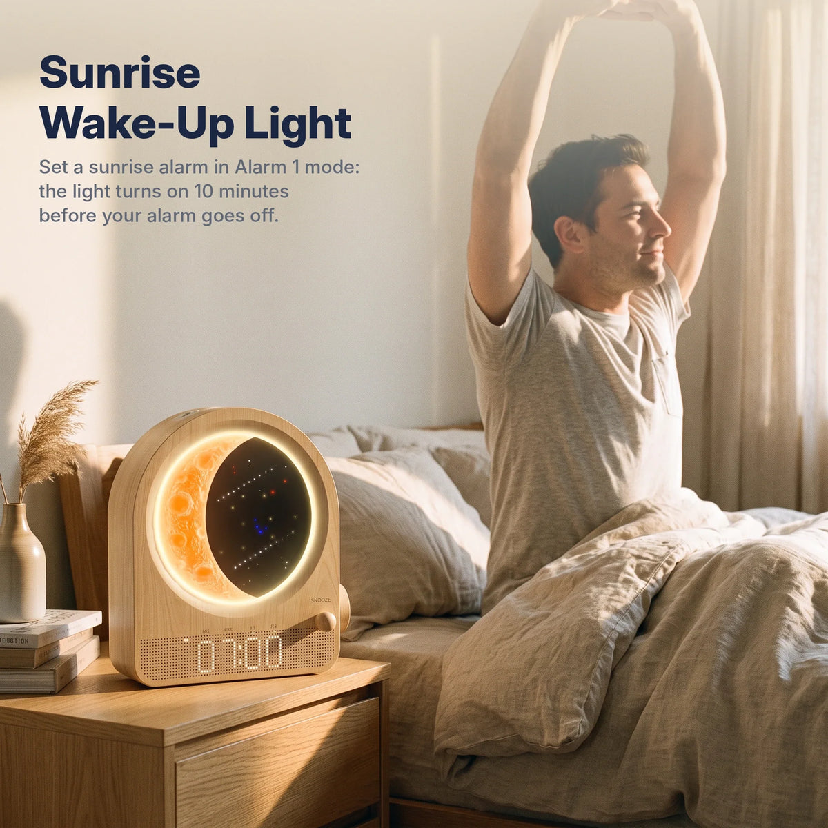 Alarm Clock Sunrise Light 3D Moon Lamp 10 Nature Sounds