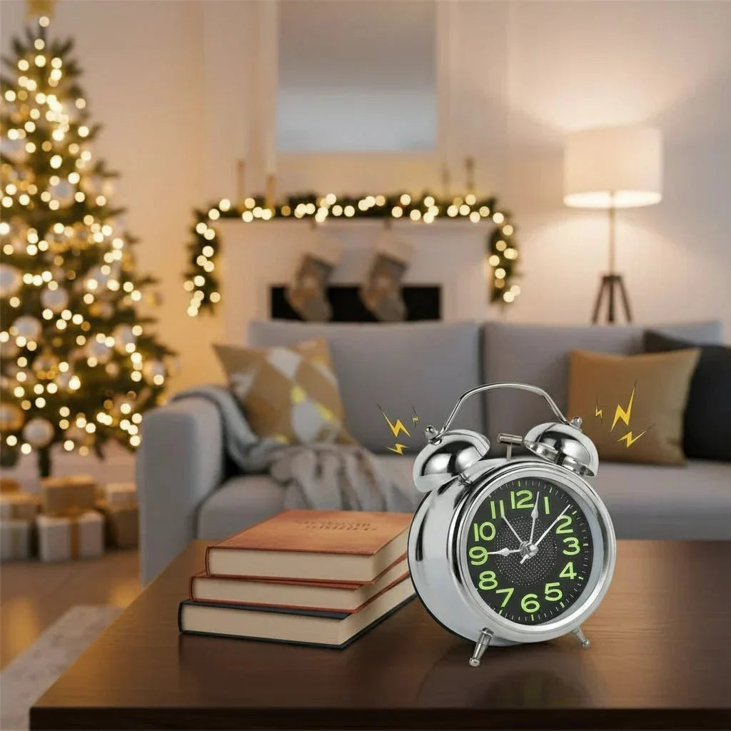 Alarm Clock Twin Bell Silent Quartz Night Light Luminous Dial