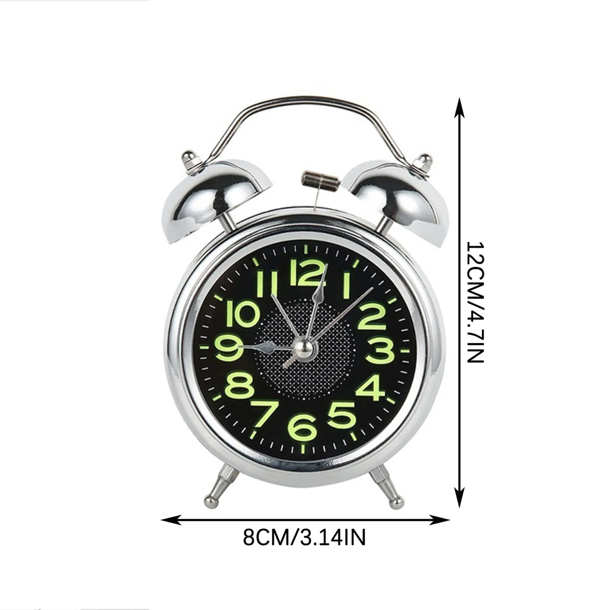 Alarm Clock Twin Bell Silent Quartz Night Light Luminous Dial