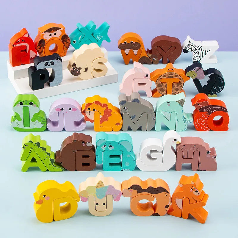 Alphabet Puzzle Wooden Animal-Shaped Set of 26