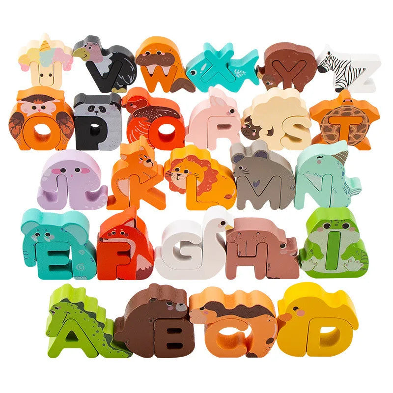 Alphabet Puzzle Wooden Animal-Shaped Set of 26