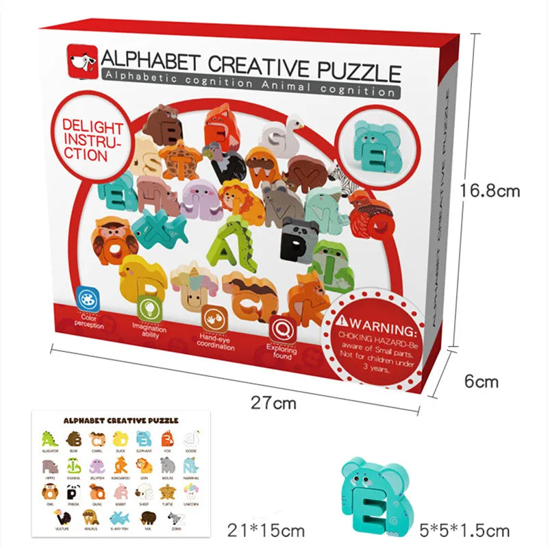 Alphabet Puzzle Wooden Animal-Shaped Set of 26