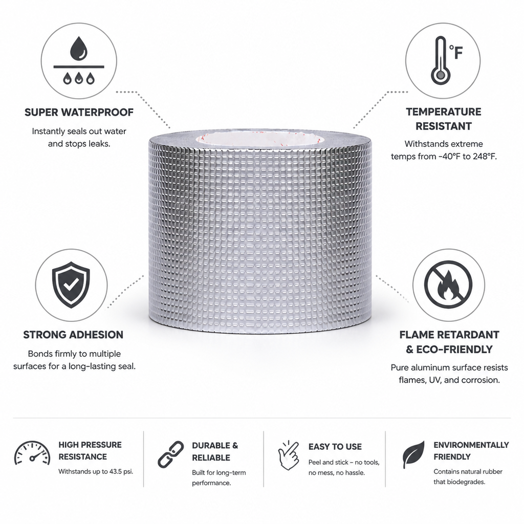 Aluminum-Faced Self-Adhesive Waterproof Repair Tape